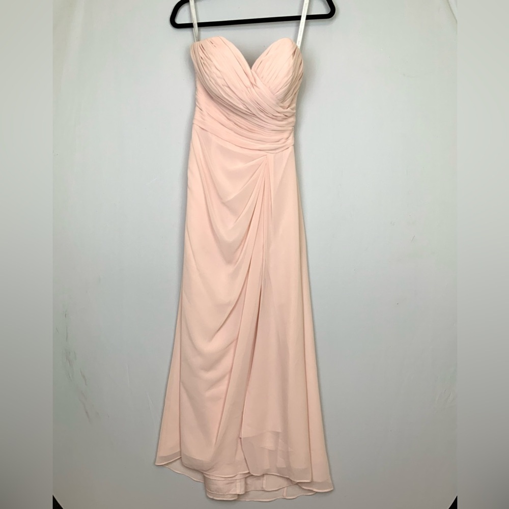 BILL LEVKOFF Sz 8 Pink Blush Pleated Strapless Chiffon Bridesmaid Long Dress